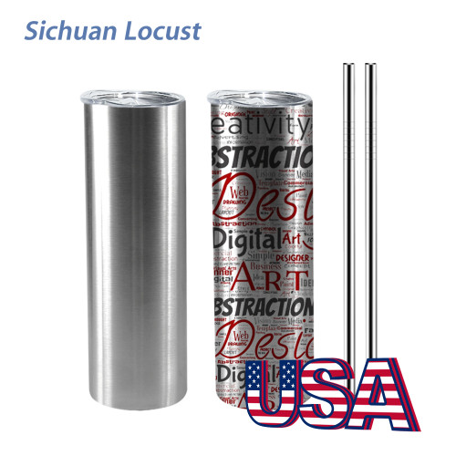 Sichuan Locust 20oz stainless steel double walled vacuum sublimation skinny tumbler with plastic straw 25pcs a case