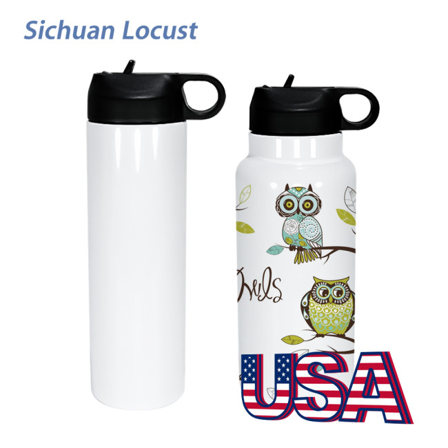 Sichuan Locust Ready to ship 20oz / 32oz Travel Sport Sublimation Straight Blanks Hip Flask Water Bottles With Lids 25pcs/case