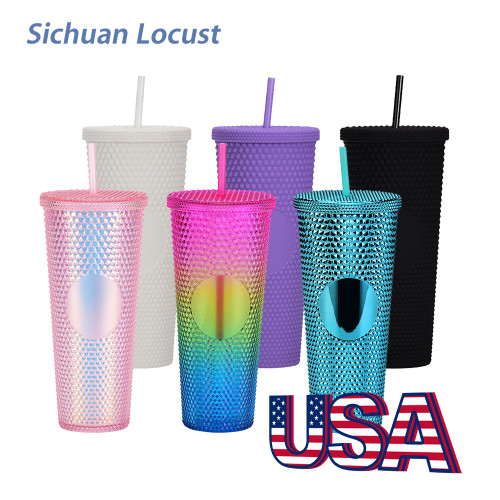 Sichuan Locust Ready to ship 24oz 6color mix color studded tumbler with straw,24pcs/case