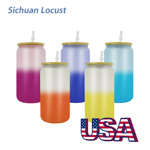 Sichuan Locust Pre sell (receive them after you paid 30-45 days) 16oz mix color sublimation glass can with bamboo lids