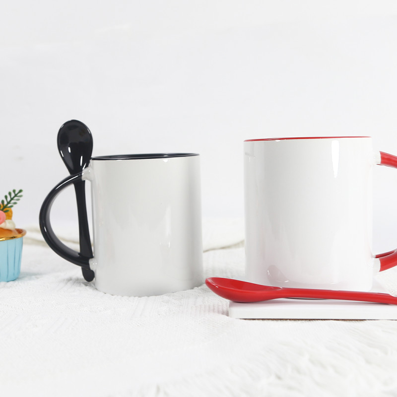 Locustsub china warehouse 11oz mix color sublimation inside colorful ceramic mug with spoon,36pcs a case