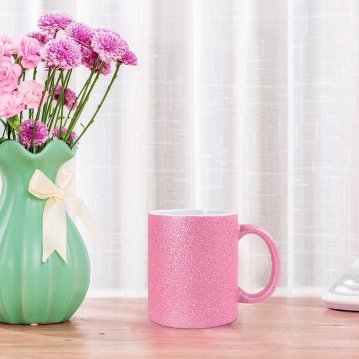 Locustsub Ready to ship 11oz sublimation pink glitter ceramic mug,36pcs a case