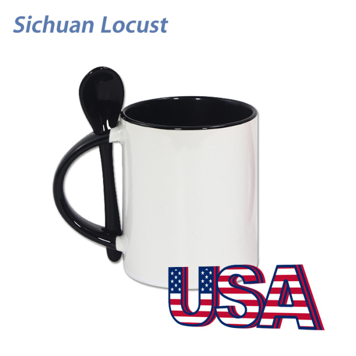 Locustsub 11oz mix color sublimation inside colorful ceramic mug with spoon,36pcs a case