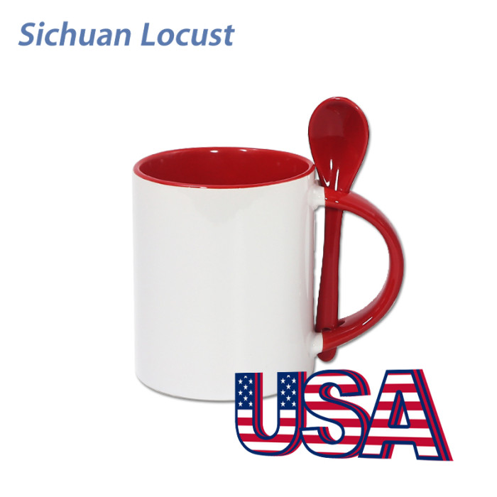 Locustsub 11oz mix color sublimation inside colorful ceramic mug with spoon,36pcs a case