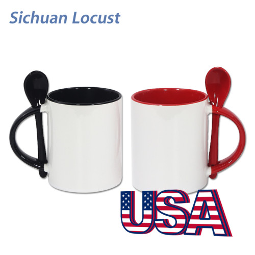 Sichuan Locust 11oz mix color sublimation inside colorful ceramic mug with spoon,36pcs a case