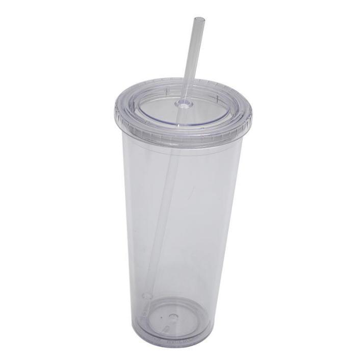 Locustsub 24oz double wall clear plastic tumbler with flat lids with a hole in the bottom,25pcs a case