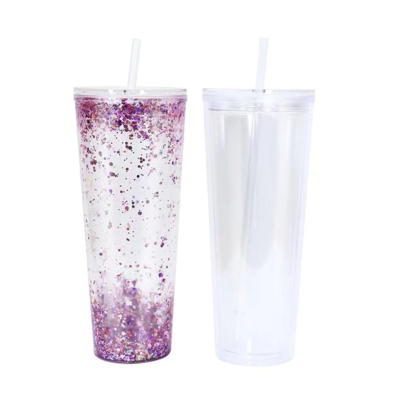 Locustsub 24oz double wall clear plastic tumbler with flat lids with a hole in the bottom,25pcs a case