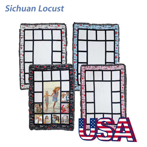 Locustsub Ready to ship 125*150m Sublimation blankets with mix color tassel(mixed 5pcs for each 4 colors ) ,20pcs/case