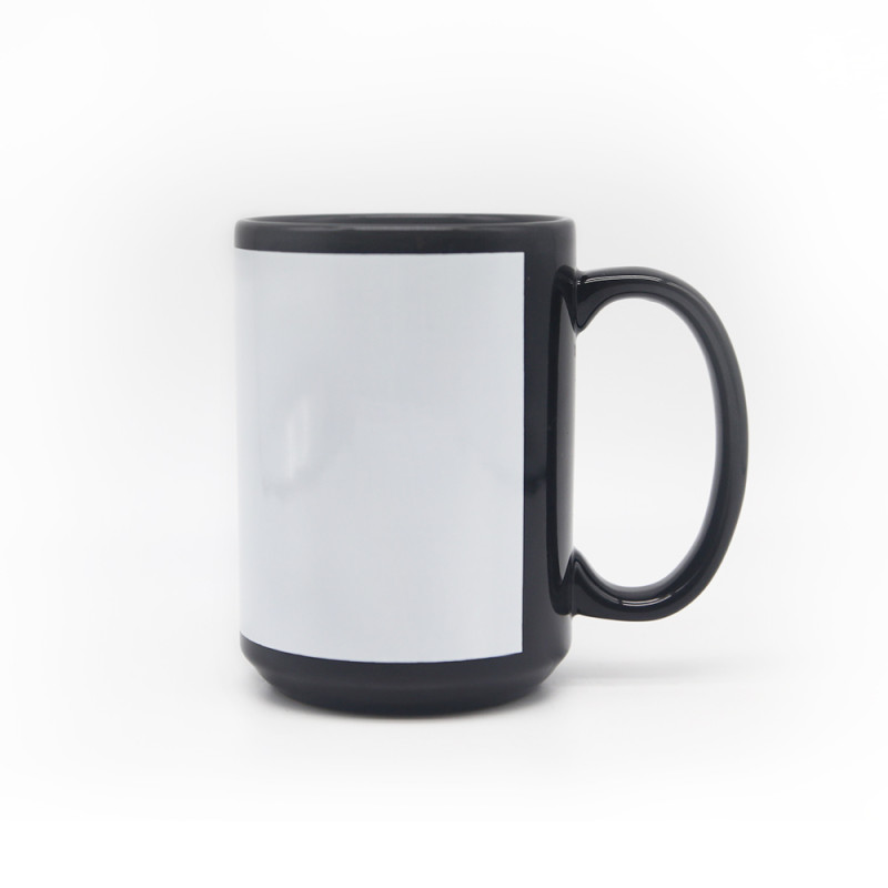 Locustsub  china warehouse 15oz sublimation ceramic black mug with white patch,36pcs/case