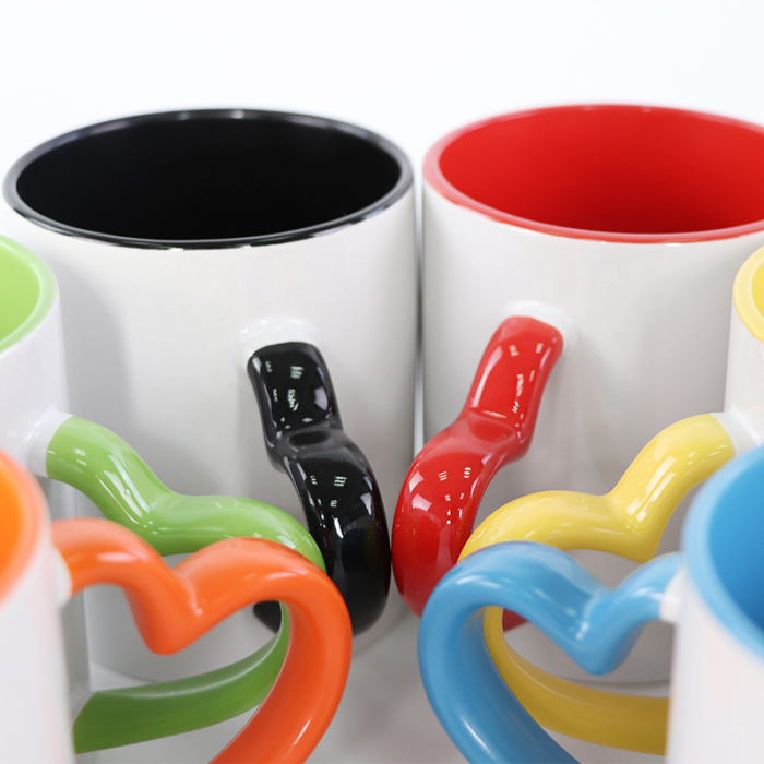 Locustsub 11oz sublimation ceramic mug with heart handle (8 colors mix),36pcs/case