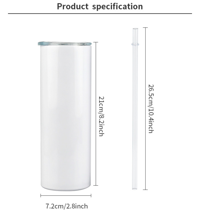 Sichuan Locust 20oz sublimation skinny tumblers with shrink wrap,metal/plaastic straw and rubber bottom