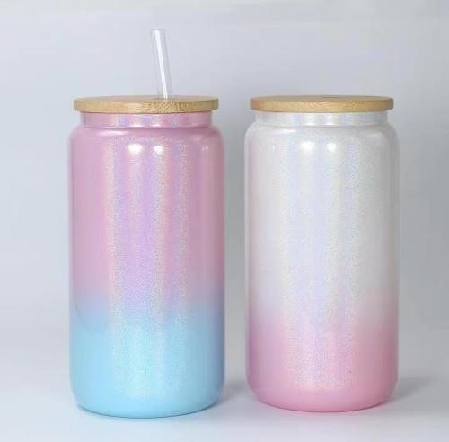 Locustsub Chinese Warehouse 16oz Sublimation Gradient shimmer Glass Can,50pcs/case