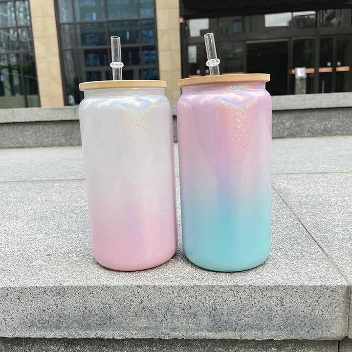 Locustsub Chinese Warehouse 16oz Sublimation Gradient shimmer Glass Can,50pcs/case