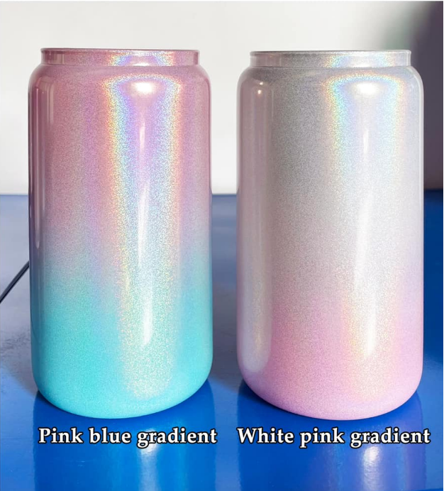 Locustsub Chinese Warehouse 16oz Sublimation Gradient shimmer Glass Can,50pcs/case
