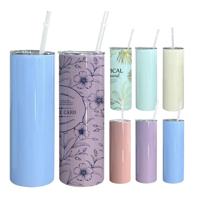 Locustsub Mix Macaroncolors Sublimation 20oz Skinny Tumblers With Plastic Straw,25pcs/case