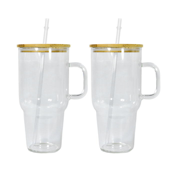 Locustsub 32oz Sublimation Frosted/Clear Stantly Glass Mug With Handle,12pcs/case