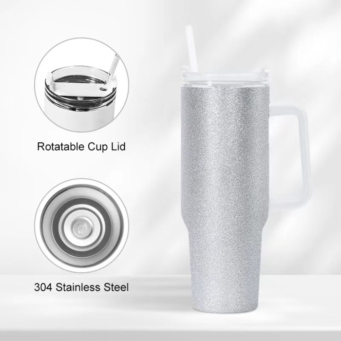 Locustsub 40oz White Glitter Sublimation Stantly Mug With Removable Handle,20pcs/case