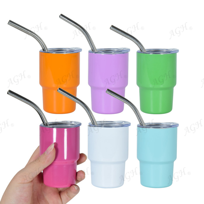 Locustsub US warehouse 3oz Mix Color Sublimation Double Wall Stainless Steel Shot Glass Cup With Metal Straw
