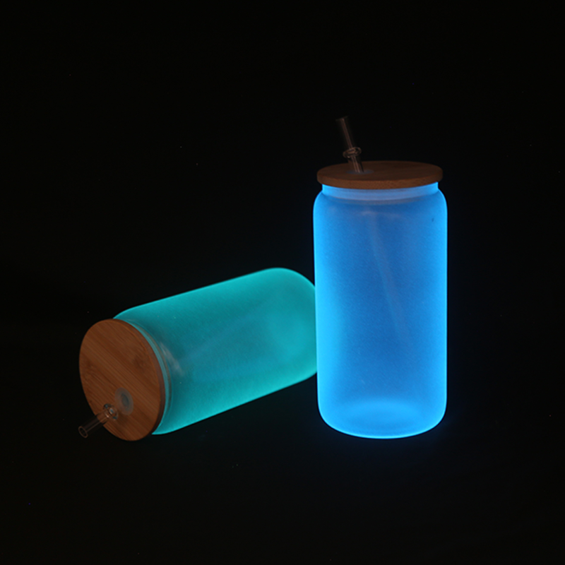 Locustsub 16oz mix color glow in the dark sublimation glass with plastic straw and bamboo lid,50pcs a case