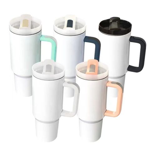 Locustsub US Warehouse Sublimation White 40oz tumbler with colorful handle(Generation 2.0) ,20pcs/case