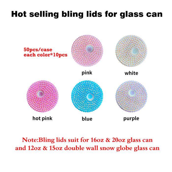 Locustsub 16oz Sublimation Mix Color Shimmer Glass Can With Diamond Lids,50pcs/case