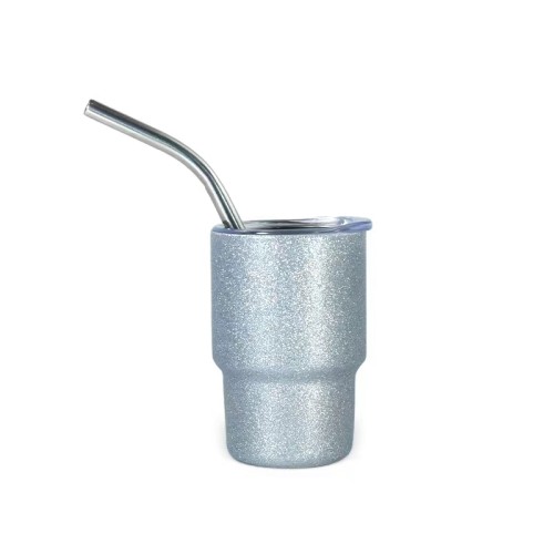 Sichuan Locust China warehouse RTS 3oz Sublimation White Glitter Shot Glass Tumbler with metal straw