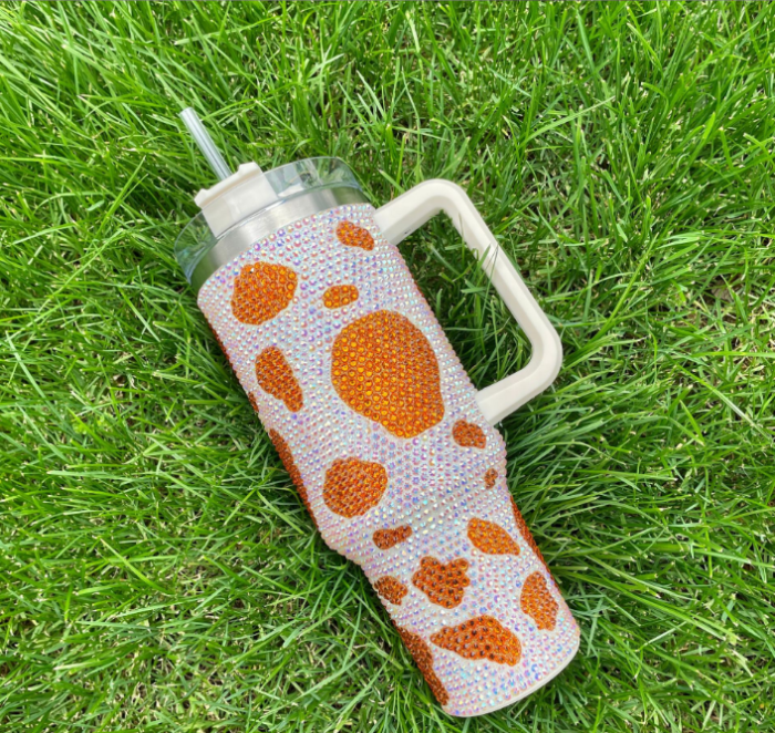 Locustsub Chinese Warehouse 40oz Bling Cow Pattern Rhinestone Full Coverd Travel Mug Tumbler,20pcs/case