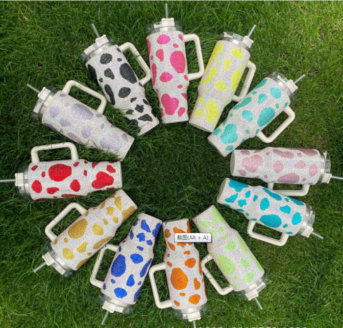 Locustsub Chinese Warehouse 40oz Bling Cow Pattern Rhinestone Full Coverd Travel Mug Tumbler,20pcs/case