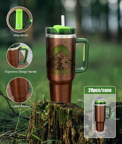 Sichuan Locust china warehouse 40oz Cooper Color Sublimation 40oz tumblers with green handle 20pcs/case