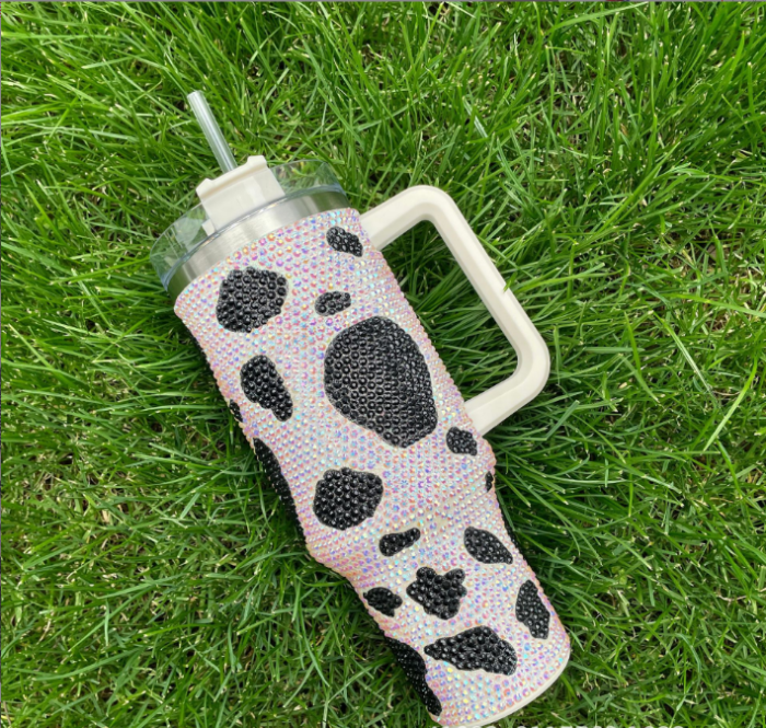 Locustsub Chinese Warehouse 40oz Bling Cow Pattern Rhinestone Full Coverd Travel Mug Tumbler,20pcs/case