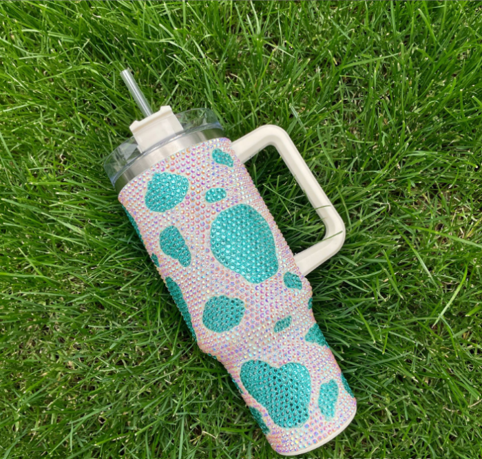 Locustsub Chinese Warehouse 40oz Bling Cow Pattern Rhinestone Full Coverd Travel Mug Tumbler,20pcs/case