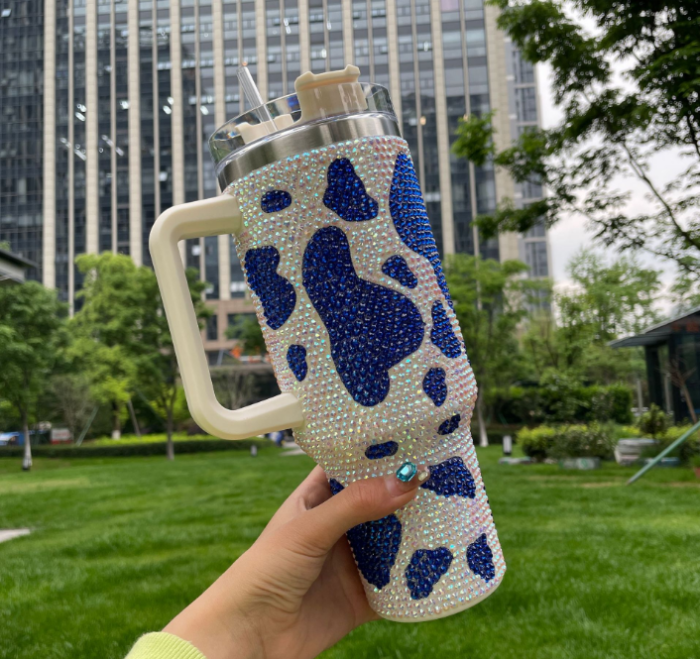 Locustsub Chinese Warehouse 40oz Bling Cow Pattern Rhinestone Full Coverd Travel Mug Tumbler,20pcs/case