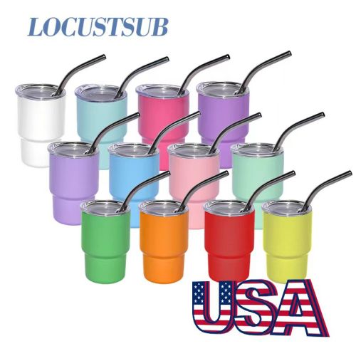 Locustsub Mix 12 Colors Sublimation 3oz Shot Glass WIth Metal Straw,48pcs/case