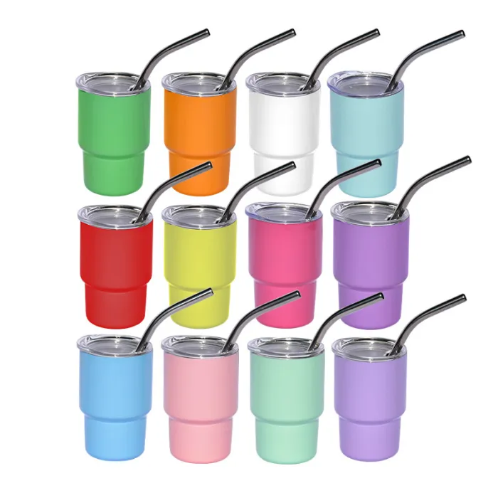 Locustsub Mix 12 Colors Sublimation 3oz Shot Glass WIth Metal Straw,48pcs/case