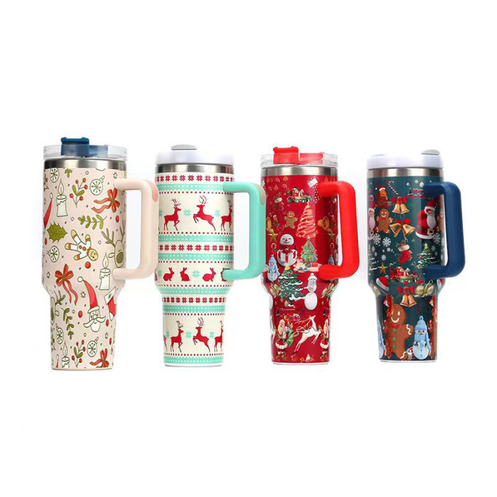 Locustsub Chinese Warehouse 40oz Christmas pattern Powder Coated Mug With Handle,25pcs/case