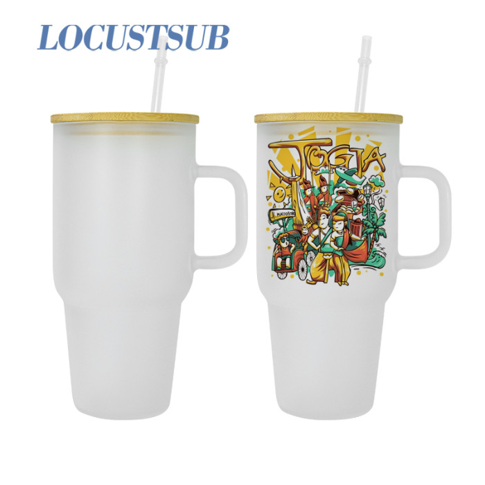 Locustsub 32oz Sublimation Frosted/Clear Stantly Glass Mug With Handle,12pcs/case