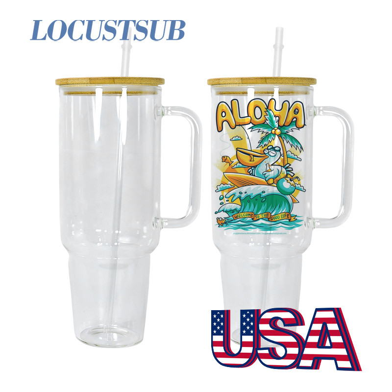 Locustsub 40oz Sublimation Frosted/Clear Stantly Glass Mug With Handle,12pcs/case