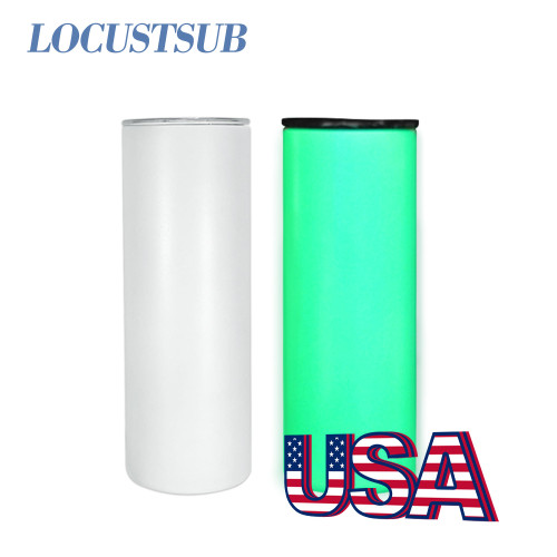 Locustsub 20oz sublimation white to green glow in the dark skinny tumblers