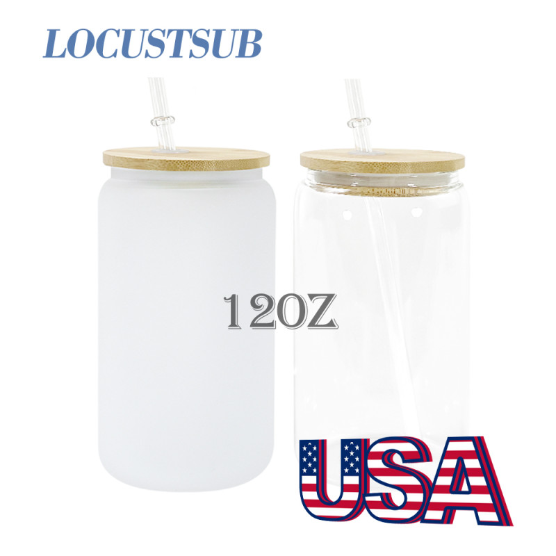 Locustsub Ready to ship 50pcs a case 12oz sublimation glass can with plastic straw