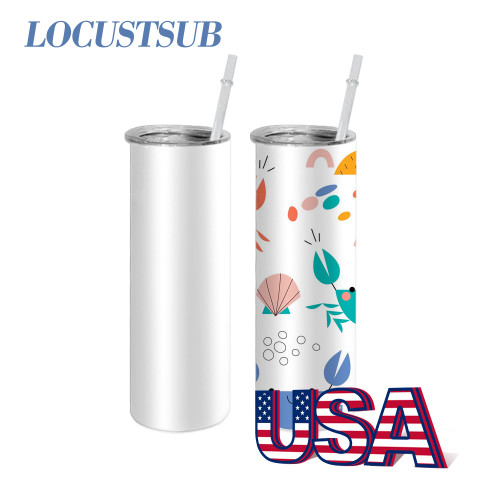 Locustsub Ready to ship 30oz double walled straight sublimation skinny with plastic straw