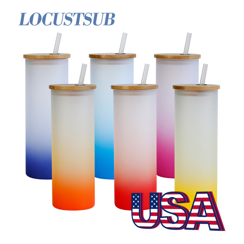 Locustsub Ready to ship 25oz mix color sublimation glass can with bamboo lids,6pcs/case