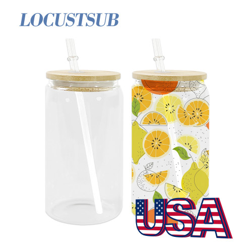 Locustsub sublimation 16oz clear glass beer can with lids and straws,25pcs is a case