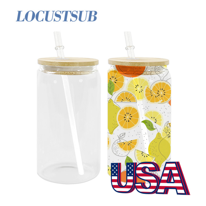 Locustsub sublimation 16oz clear glass beer can with lids and straws,25pcs is a case