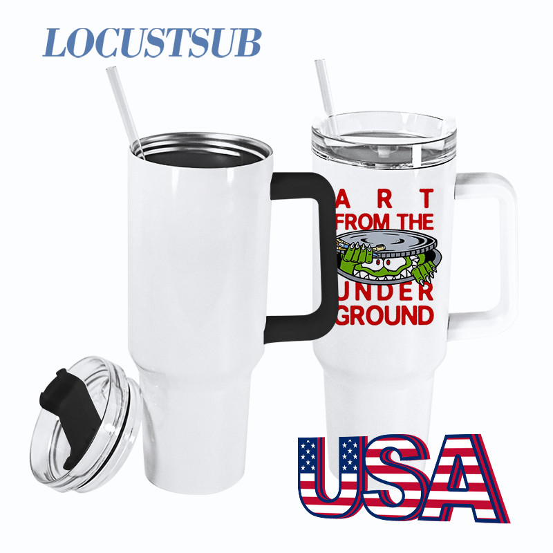 Locustsub 40oz Sublimation Stantly Mug With Black lids And Handle,12pcs/case