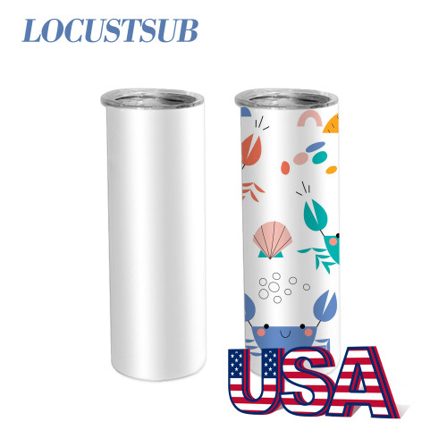 Locustsub 20 oz Free Shipping USA Warehouse DIY Double Wall Stainless Steel Skinny Straight White Cups Sublimation Blanks Tumbler