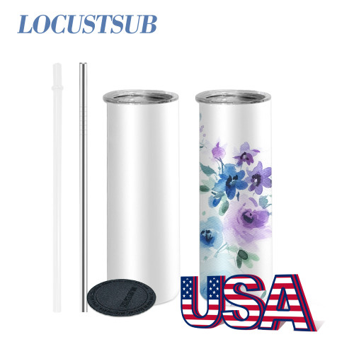 Locustsub Ready to ship 20oz sublimation skinny with plastic & metal straw and rubber bottom