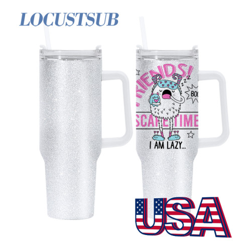 Locustsub 40oz White Glitter Sublimation Stantly Mug With Removable Handle,20pcs/case