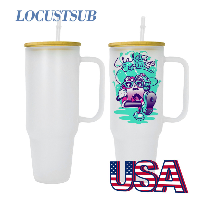 Locustsub 40oz Sublimation Frosted/Clear Stantly Glass Mug With Handle,12pcs/case
