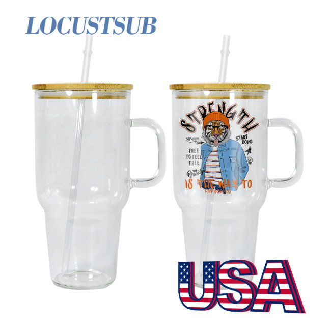 Locustsub 32oz Sublimation Frosted/Clear Stantly Glass Mug With Handle,12pcs/case