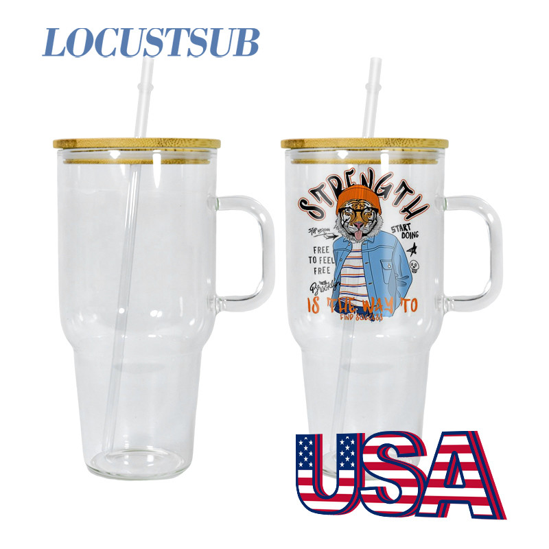 Locustsub 32oz Sublimation Frosted/Clear Stantly Glass Mug With Handle,12pcs/case